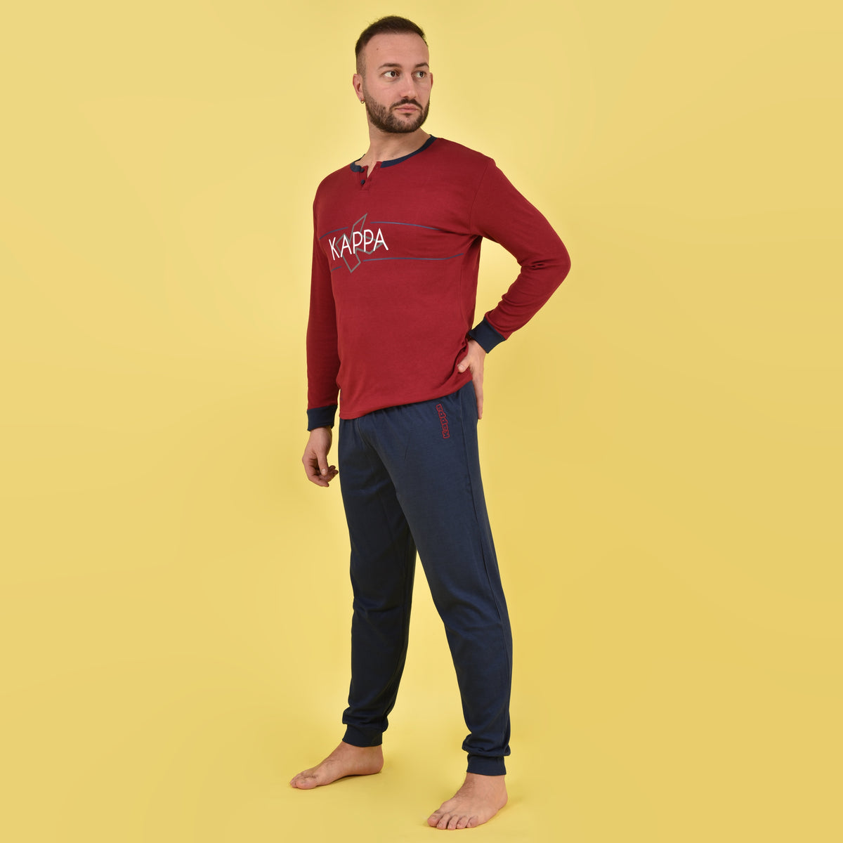 Pigiama uomo interlock caldo invernale celeste sportivo bordeaux 22103