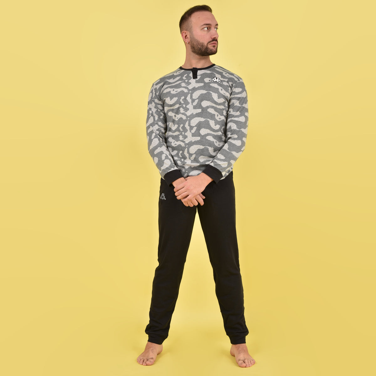 Pigiama uomo Kappa caldo cotone nero grigio 22106