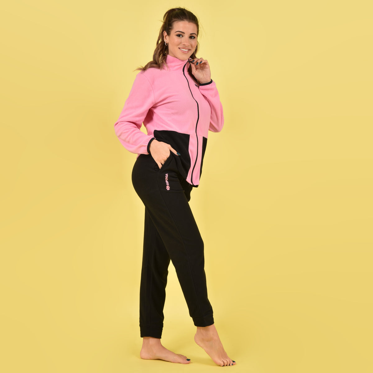Tuta completo pigiama micropolar donna Superga con zip 22433 rosa