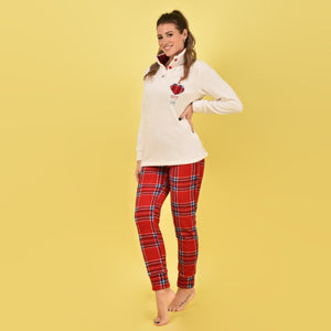 Pigiama donna invernale coral fantasia tartan rosso e panna Karelpiù SE3466