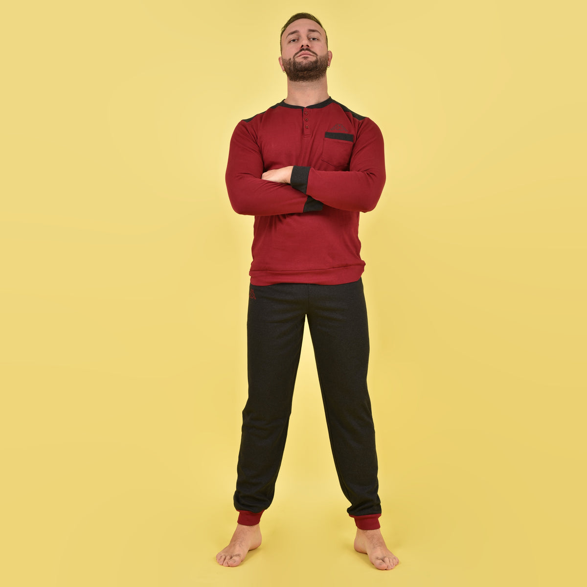 Pigiama uomo invernale caldo cotone Kappa grigio bordeaux 22102