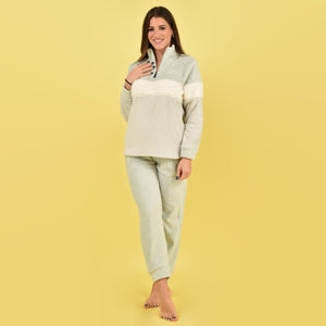 Pigiama donna invernale coral collo alto salvia e bianco Kappa KWW22247