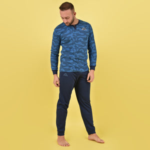 Pigiama Kappa caldo cotone uomo blu royal 22106 a serafino con polsini