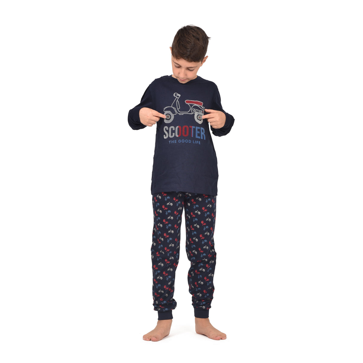 Pigiama bambino in caldo cotone moto con polsini Admas 60885