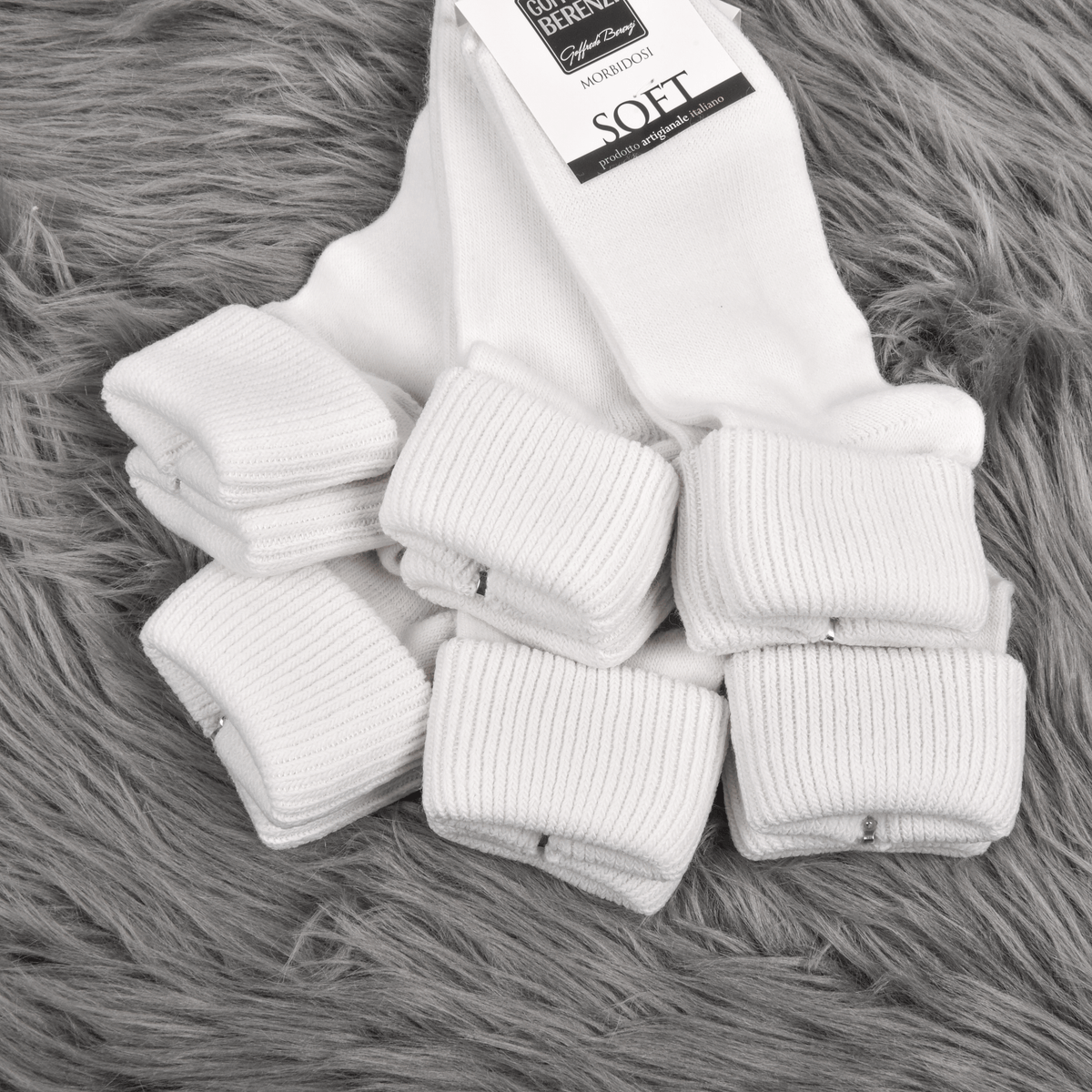 Calze donna corte morbide calde soft 3022 con risvolto 6 paia bianche