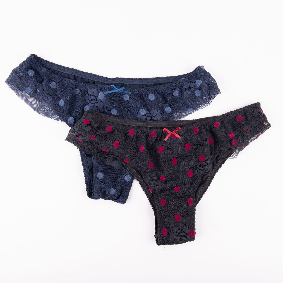 Brasiliano Jadea 6158 fronte in pizzo flock pois ombra blu 2 pezzi