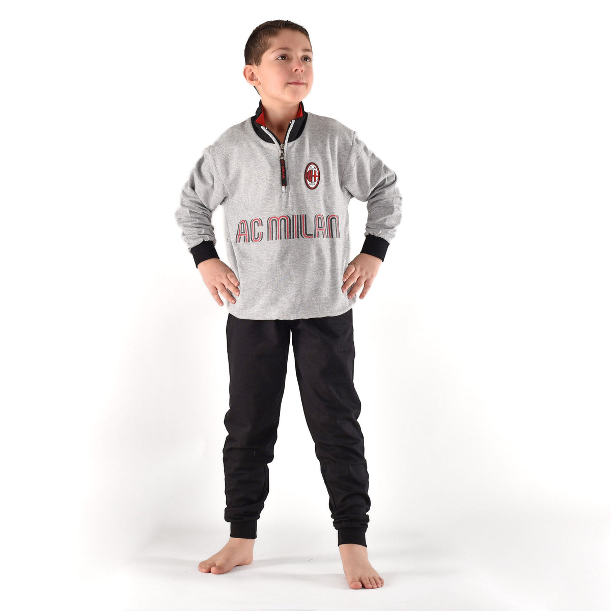 Pigiama tuta bambino Milan mezza zip cotone felpato B2MI15116 grigio