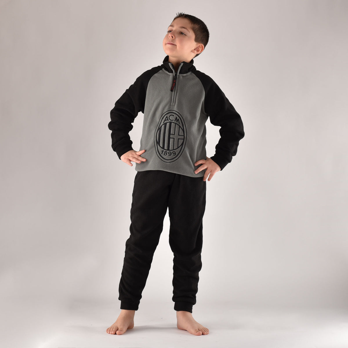 Pigiama tuta Milan bambino ragazzo pile B2MI15118 grigio nero
