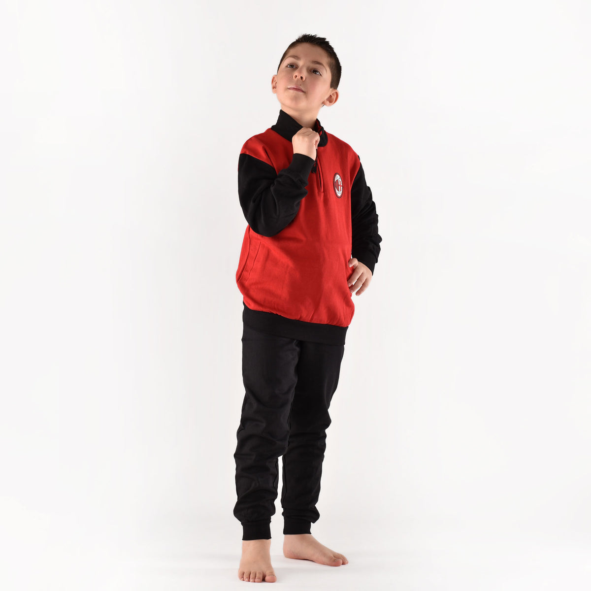 Pigiama tuta bambino Milan mezza zip cotone felpato B2MI15116 rosso