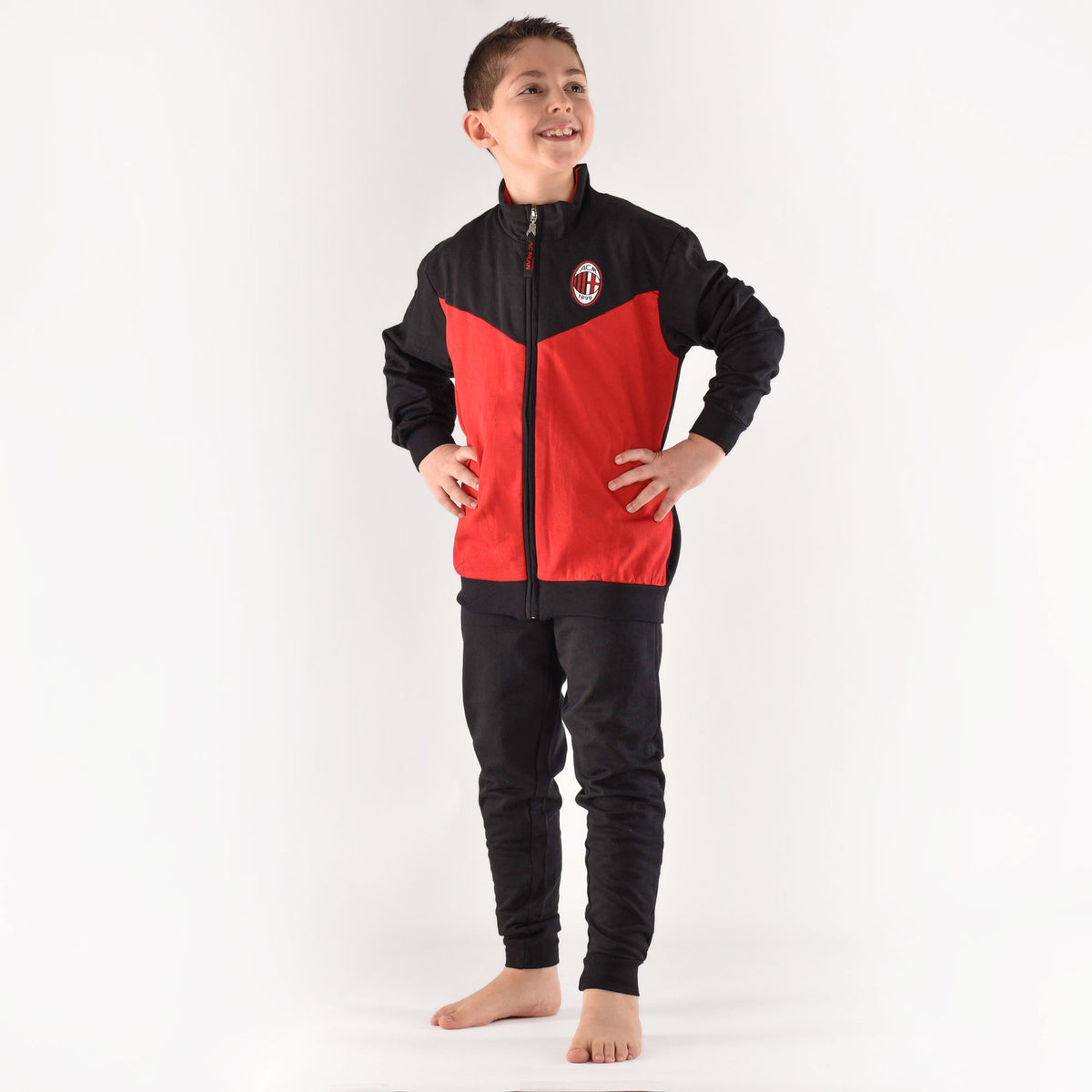 Pigiama tuta bambino Milan zip cotone felpato B2MI15117 nero