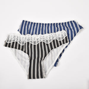 Slip vita bassa Jadea 6321 nero + blu in cotone elasticizzato e pizzo 2 pz