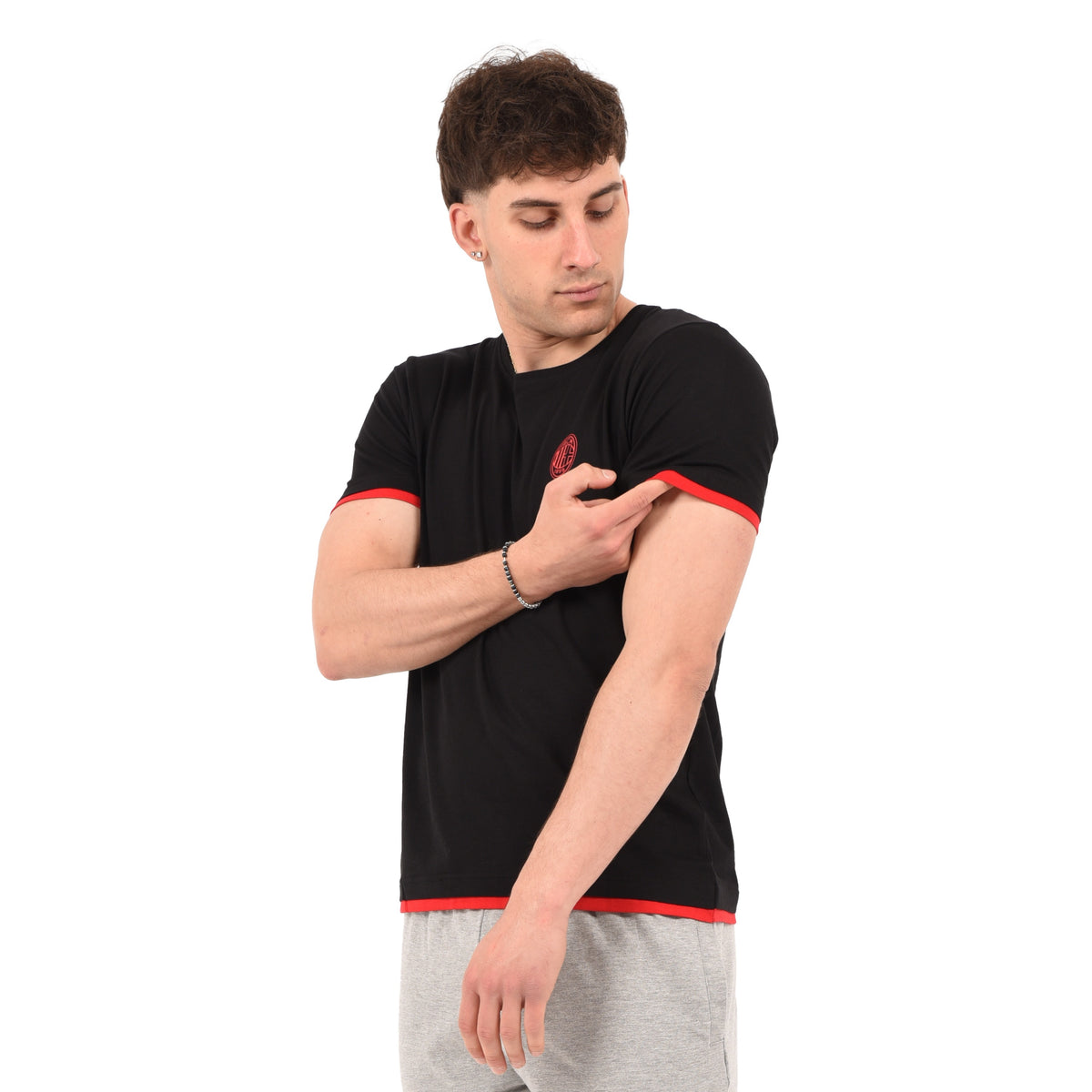 T-shirt maglia uomo girocollo 100% cotone ufficiale MILAN nera