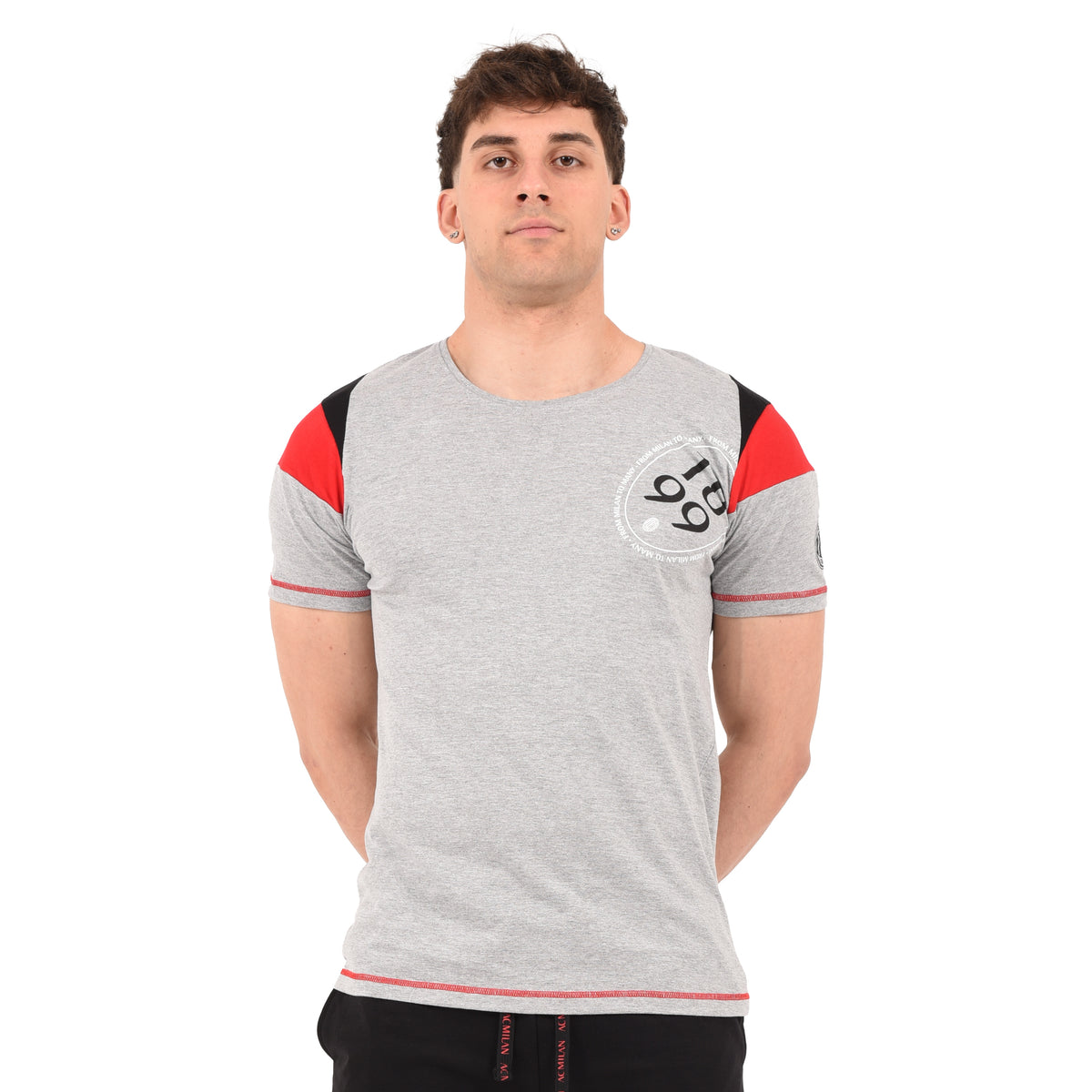 T-shirt maglia uomo girocollo 100% cotone ufficiale MILAN grigio melange