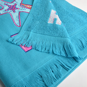 Telo mare Vingi spugna "Beach" turchese con frange 100% cotone