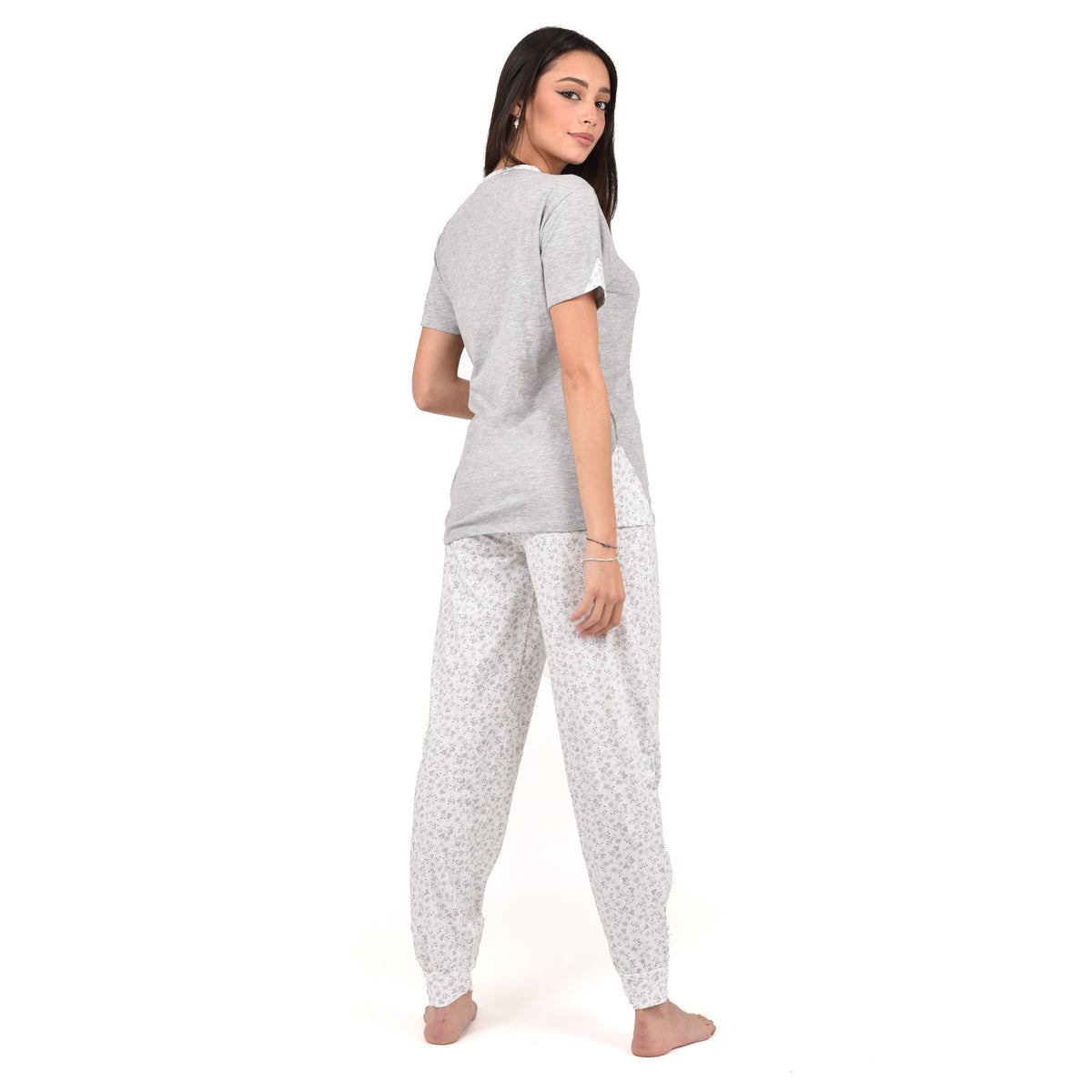 Pigiama donna estivo Cippi 4700 cotone grigio melange bianco