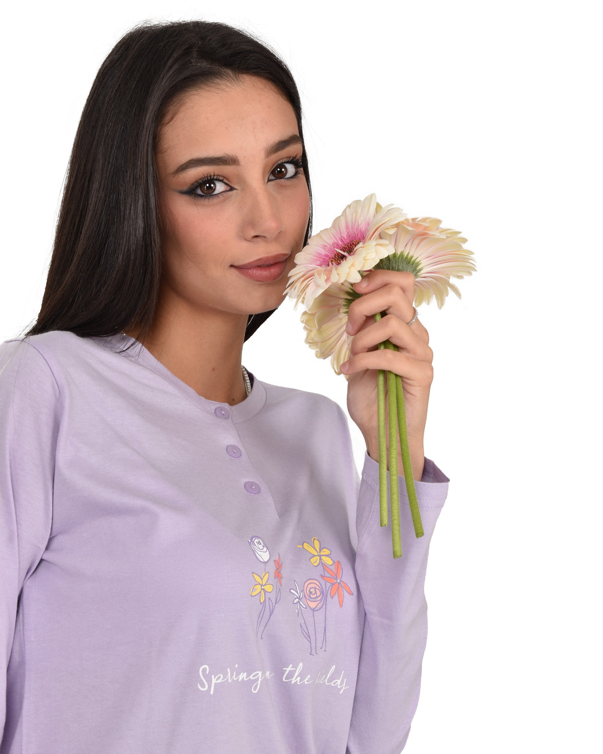 Pigiama donna cotone 100% Infiore 1225 fiori cuori lilla