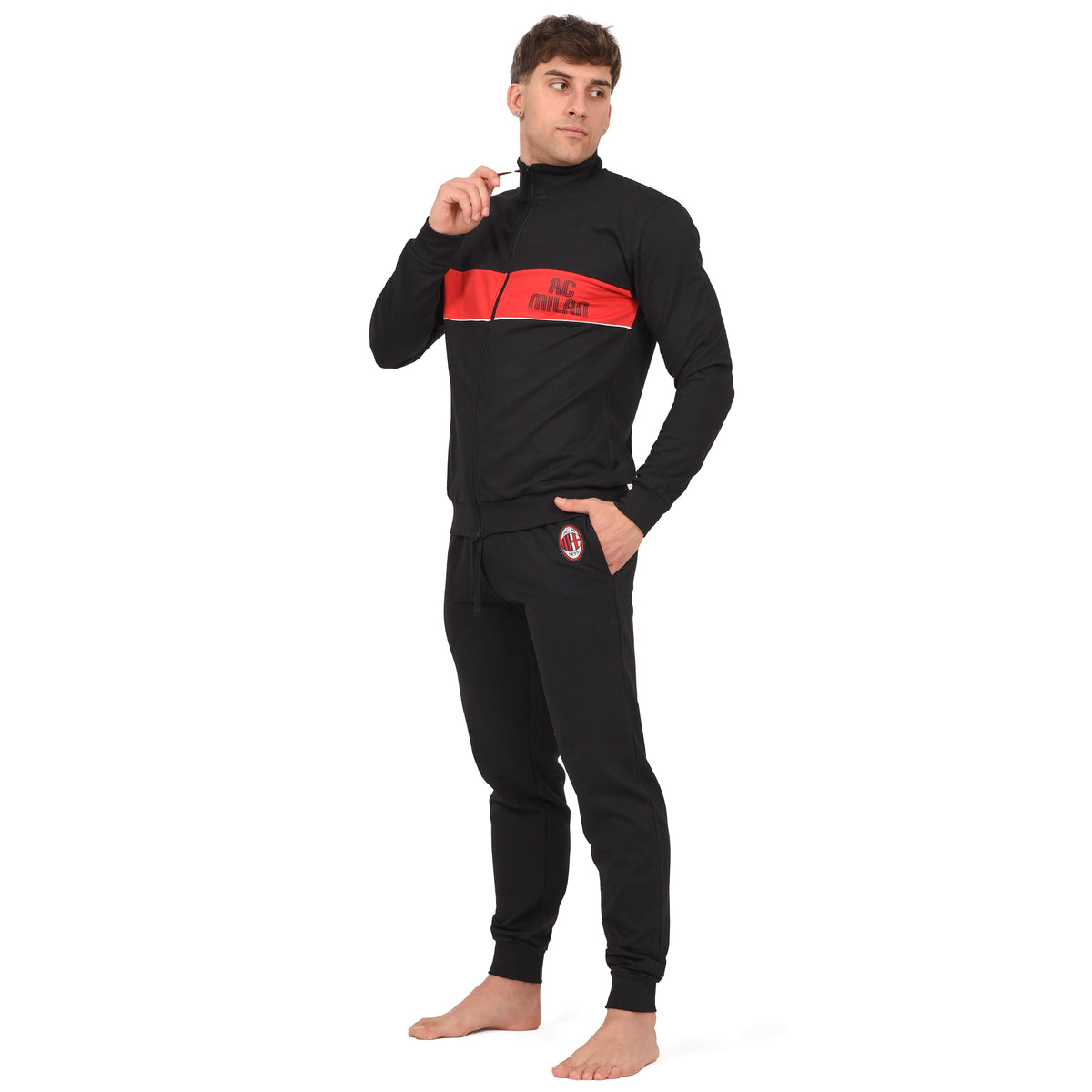 Tuta uomo Milan in cotone leggero rosso nero F10 2025