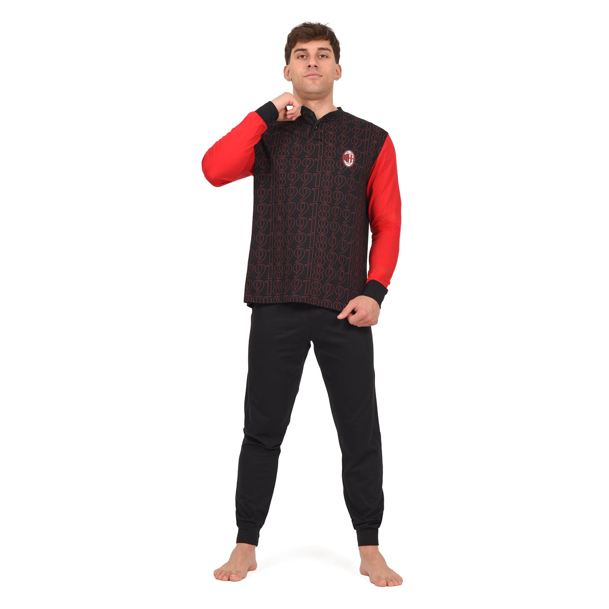 Pigiama uomo Milan in cotone leggero rosso nero PIGM 2010