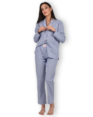 Pigiama donna Jadea 3143 aperto 100% cotone fantasia quadri jeans
