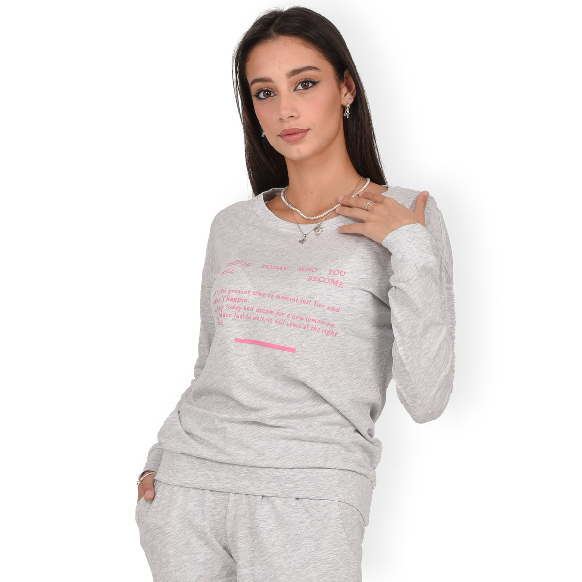 Pigiama donna Jadea 3147 cotone grigio melange