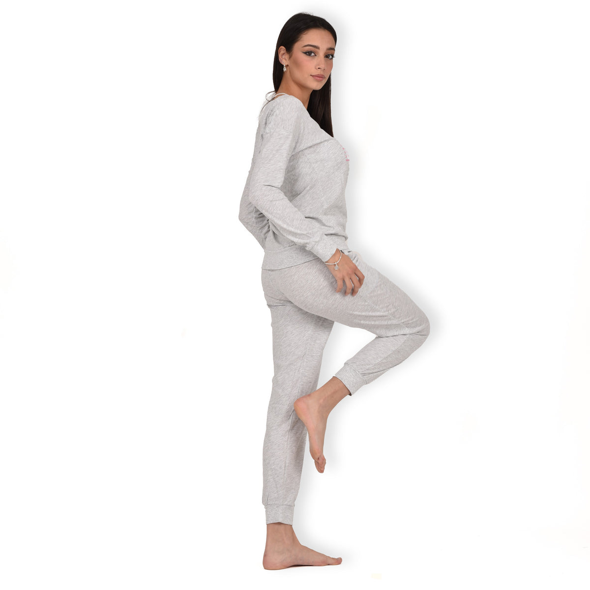 Pigiama donna Jadea 3147 cotone grigio melange