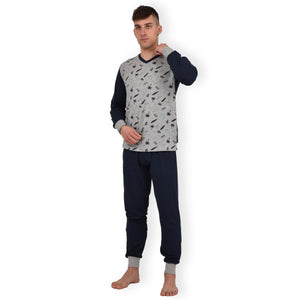 Pigiama uomo Lovable L0CPZ cotone grigio melange blu