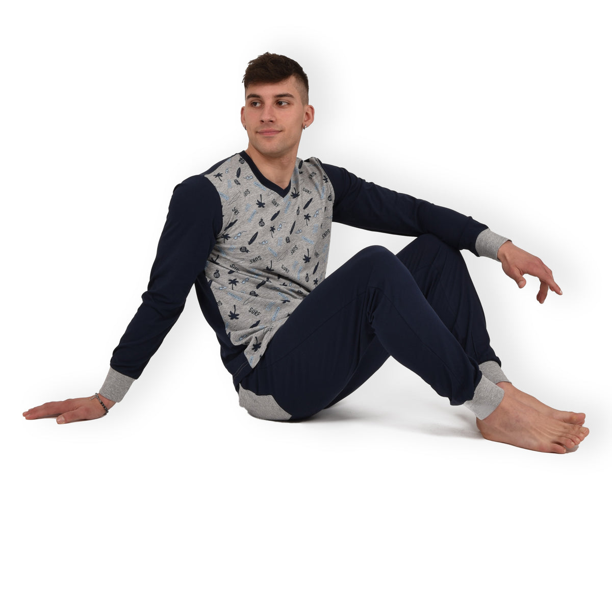 Pigiama uomo Lovable L0CPZ cotone grigio melange blu