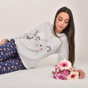 Pigiama donna cotone Infiore 1221 arcobaleno grigio melange blu
