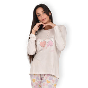 Pigiama donna cotone 100% Infiore 1247 fiori cuori rosa chiarissimo