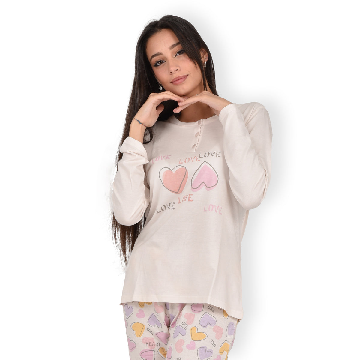 Pigiama donna cotone 100% Infiore 1247 fiori cuori rosa chiarissimo