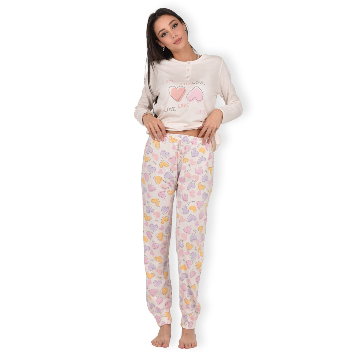 Pigiama donna cotone 100% Infiore 1247 fiori cuori rosa chiarissimo