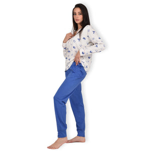 Pigiama donna cotone 100% Infiore 1264 fiori panna blu