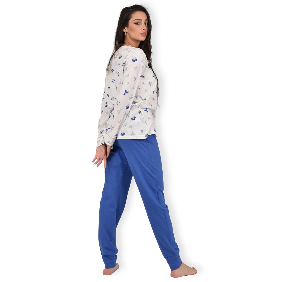 Pigiama donna cotone 100% Infiore 1264 fiori panna blu