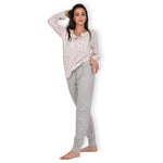 Pigiama donna cotone Infiore 1269 pois fiori panna grigio melange