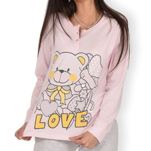 Pigiama donna cotone leggero Infiore 1212 orsacchiotto rosa grigio