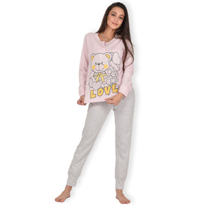 Pigiama donna cotone leggero Infiore 1212 orsacchiotto rosa grigio