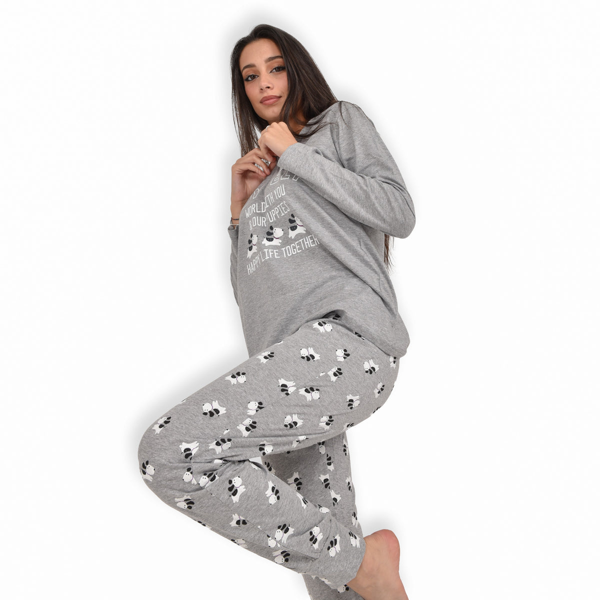 Pigiama donna cotone Infiore 1234 cagnolini grigio melange