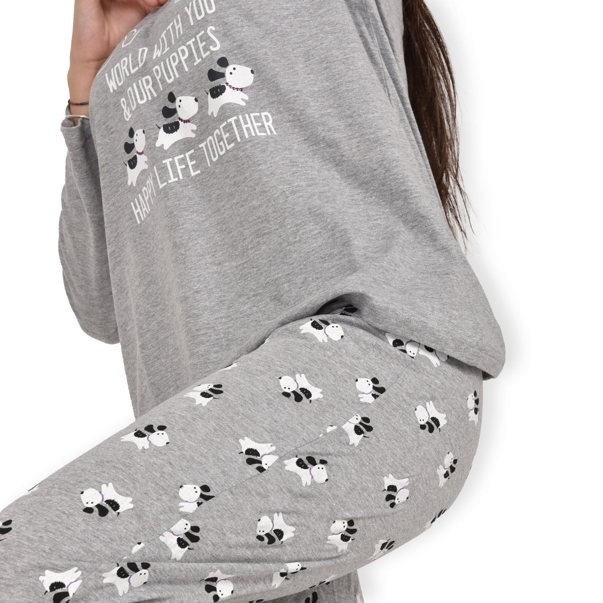 Pigiama donna cotone Infiore 1234 cagnolini grigio melange