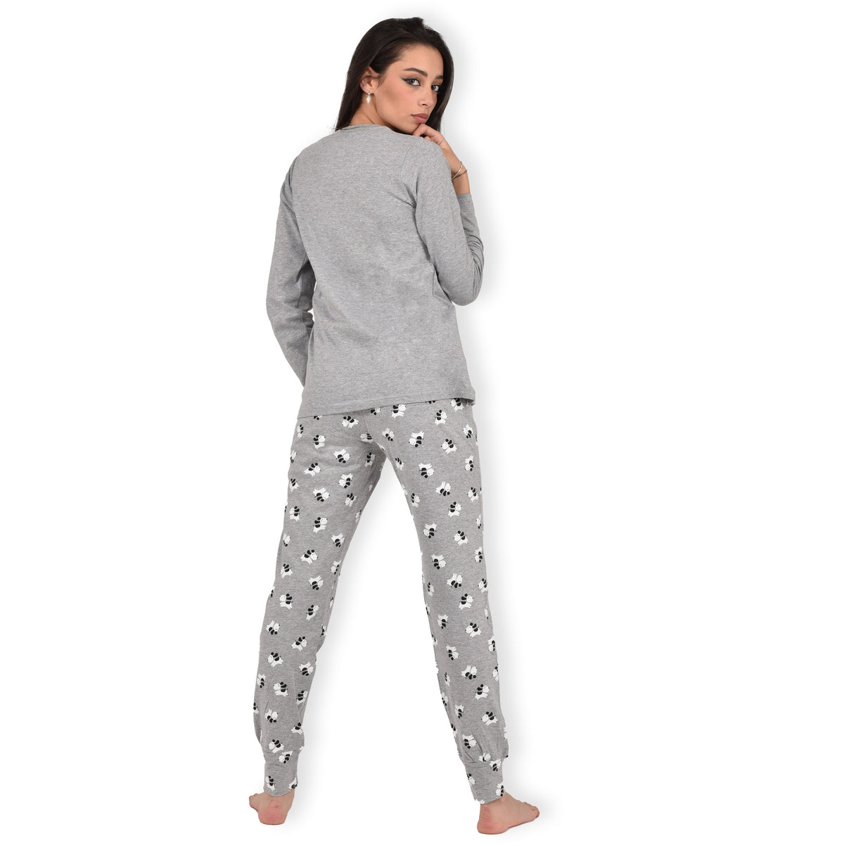 Pigiama donna cotone Infiore 1234 cagnolini grigio melange