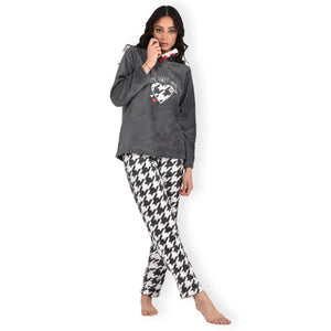 Pigiama donna invernale coral collo alto antracite infiore HML0813