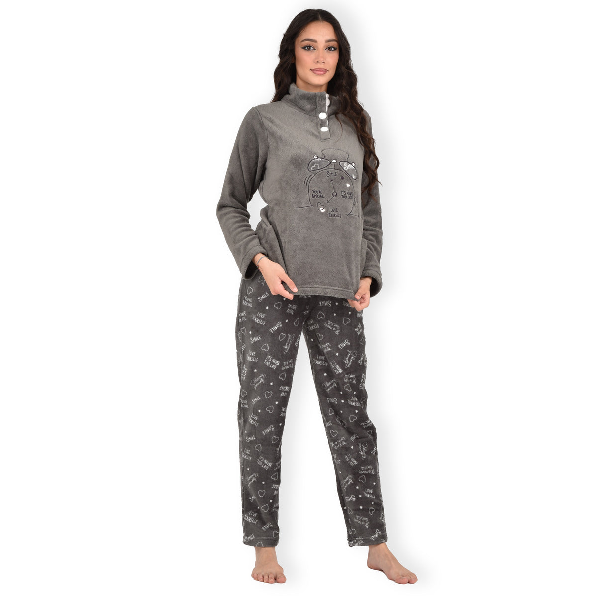 Pigiama donna invernale coral collo alto grigio infiore CLK0812