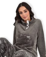 Pigiama donna invernale coral collo alto grigio infiore CLK0812