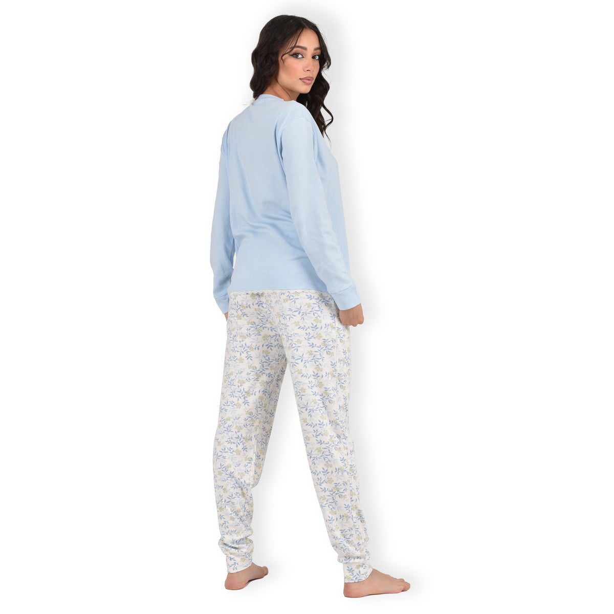 Pigiama donna Cippi 2220 caldo cotone fiori classico celeste