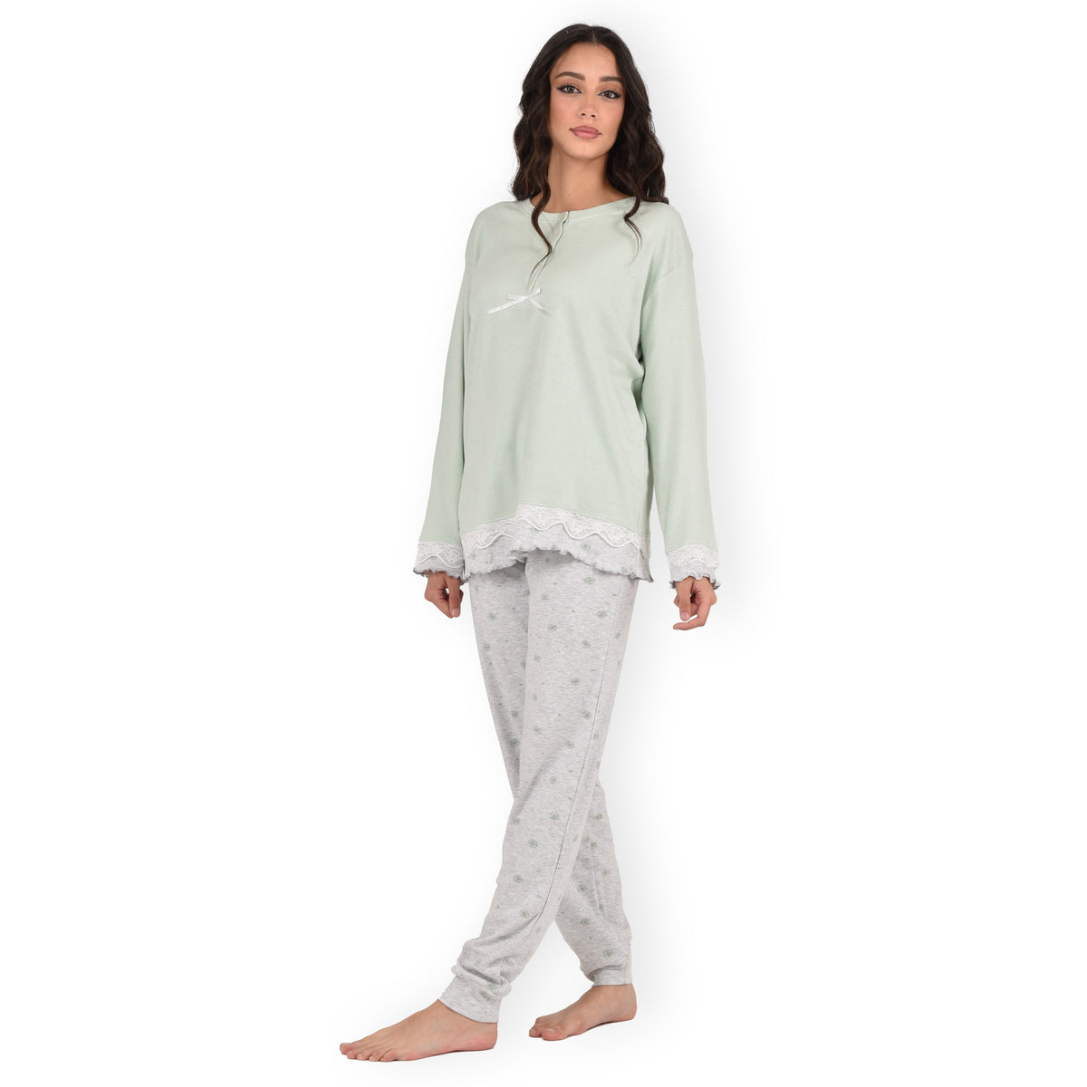 Pigiama donna invernale Cippi 2235 caldo cotone menta
