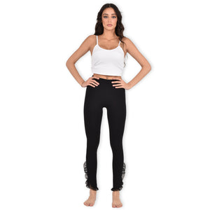 Leggings Jadea 4523 in cotone stretch con spacco laterale e rouge in tulle