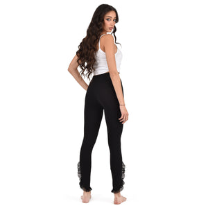 Leggings Jadea 4523 in cotone stretch con spacco laterale e rouge in tulle