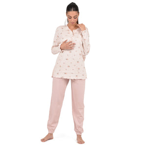 Pigiama donna Cippi 2268 caldo cotone fiori classico cipria
