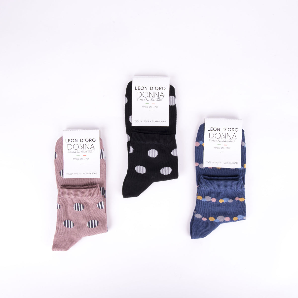 Calzini donna Leon d'oro Tris Pois 539/C corti pois 3 pz var. B