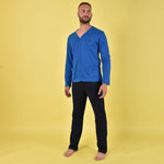Pigiama uomo Navigare 14258A aperto scollo a V caldo cotone bluette
