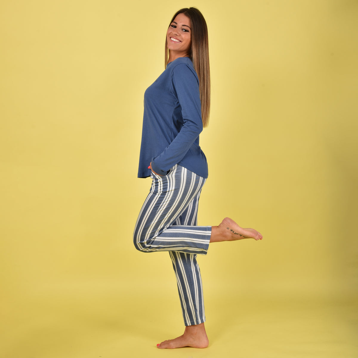 Pigiama donna cotone Jadea 3130 Jeans gessato